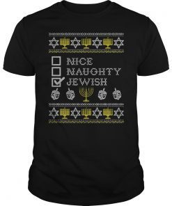Nice Naughty Jewish Funny Hanukkah Christmas Gift T-Shirt