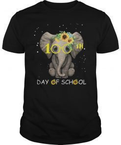100 Days of School Elephant Sunflower Teacher Funny T-Shirt