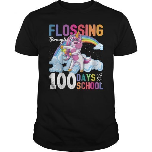 Flossing through 100 Days of School Flossing Unicorn Shirt