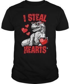 Valentines Day Dinosaur Shirt I Steal Hearts T rex Boys Kids