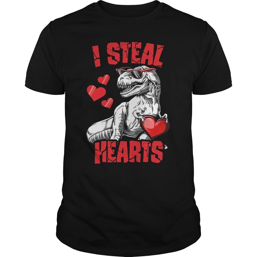 Valentines Day Dinosaur Shirt I Steal Hearts T rex Boys Kids