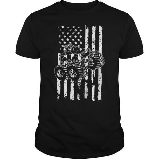 American Flag Monster Truck Man Boy Tshirt