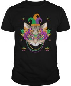 Cat Mardi Gras Shirt Funny Cat Mask and Beads Mardi Gras 2019