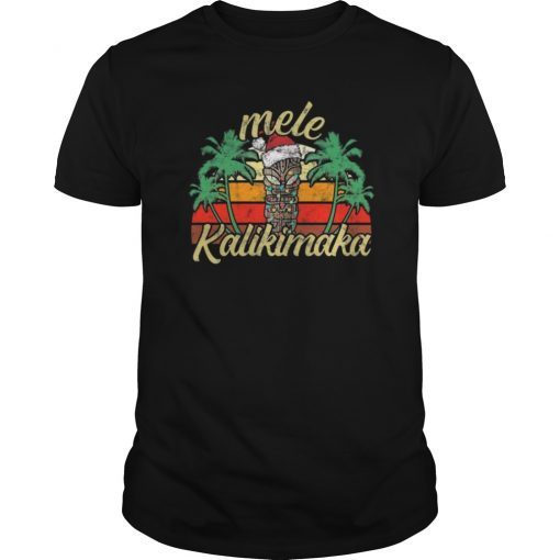 Christmas Mele Kalikimaka Tiki Santa Hat Hawaii T-Shirt