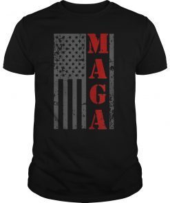 MAGA Flag Shirt Distressed Gray American Flag Red Text