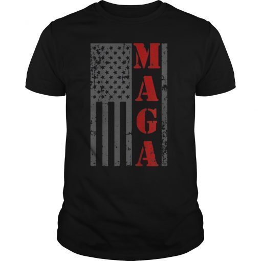 MAGA Flag Shirt Distressed Gray American Flag Red Text