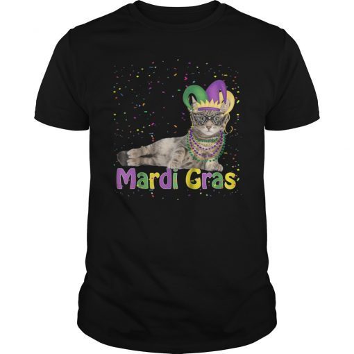 Mardi Gras Cat Shirt Mardi Gras Bead Jester Hat Costume Gift