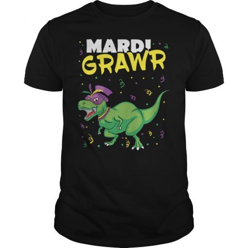 Mardi Grawr T Rex Dinosaur Mardi Gras Bead Costume Shirt