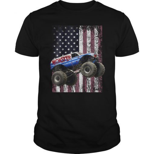 Monster Truck American Flag Racing USA Patriotic T-Shirt