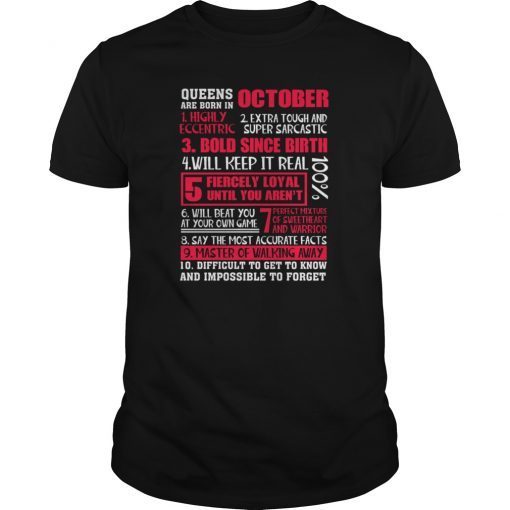 Queens Are Born In October 10 Seasons T Shirt