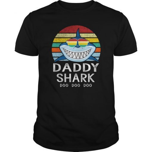 Retro Vintage Daddy Shark Tshirt gift for Father