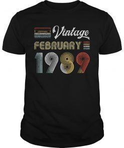 Vintage February 1989 30th Birthday Retro Style T-Shirt