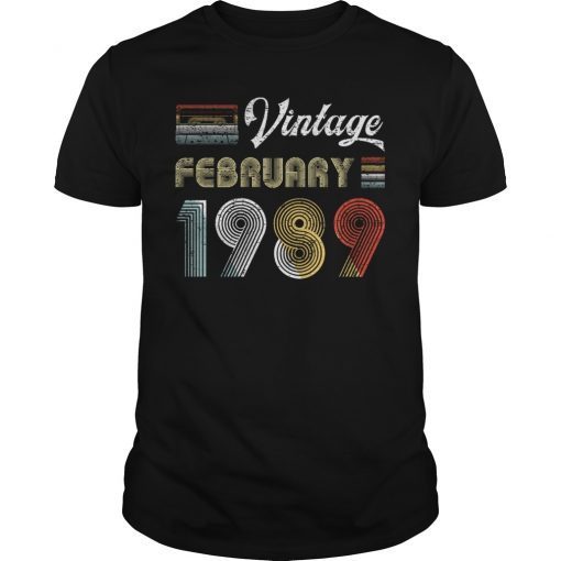 Vintage February 1989 30th Birthday Retro Style T-Shirt