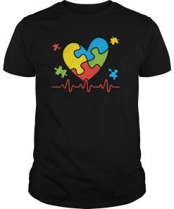 Autism Awareness puzzle piece heartbeat heart for Boy Shirt