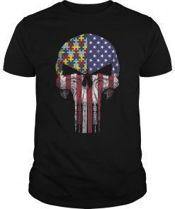 Autism Skull US Flag Puzzle Pieces American Shirt