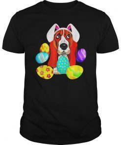 Basset Hound Bunny Rabbit Hat Playing Easter Eggs T Shirt