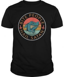 Bite People Hail Satan Shark Retro Shirt