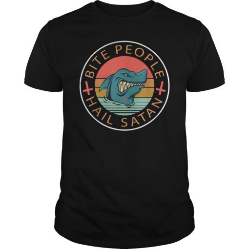 Bite People Hail Satan Shark Retro Shirt