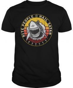 Bite People Hail Satan Shark Retro Vintage Shirt