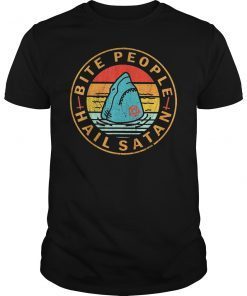 Bite People Hail Satan Shark Retro Vintage T-Shirt