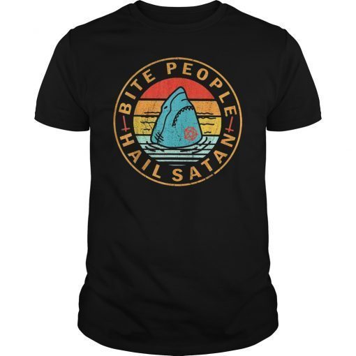 Bite People Hail Satan Shark Retro Vintage T-Shirt