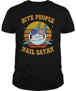 Bite People Hail Satan Shark Retro Vintage Tee Shirt