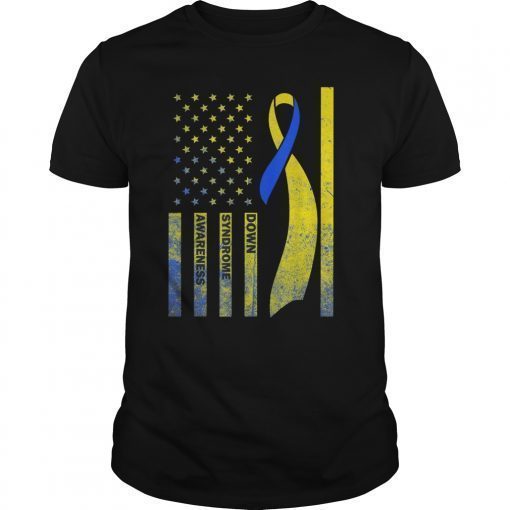 Down Syndrome Awareness Shirts American Flag Ribbon Tee