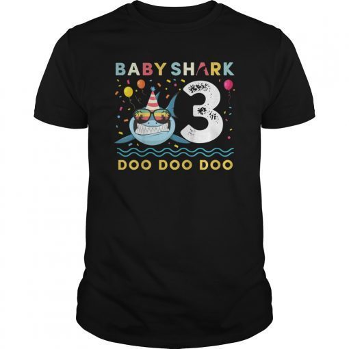 Kids Baby Shark Shirt Toddler 3rd bday 3 Year Old Boy or Girl