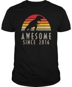 Kids Dinosaur 3rd Bday Gift Awesome Since 2016 T-Shirt