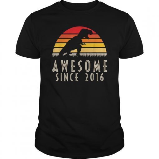 Kids Dinosaur 3rd Bday Gift Awesome Since 2016 T-Shirt