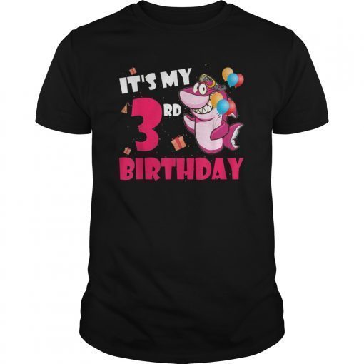 Kids It's My 3 3rd Bday Gift Shark T-Shirt For Boy Girl