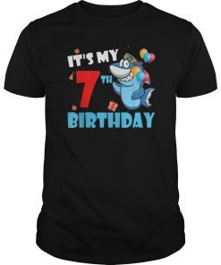 Kids It's My 7 7th Bday Gift Shark T-Shirt For Boy Girl