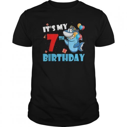 Kids It's My 7 7th Bday Gift Shark T-Shirt For Boy Girl
