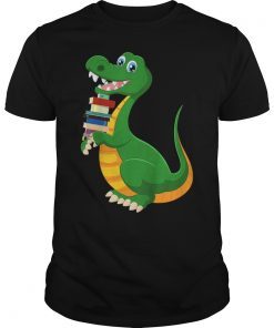 Kids Student Dinosaur Reading Books School Teacher T Shirt