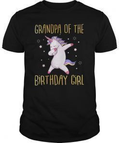 Mens Grandpa of the Bday Girl Dabbing Unicorn Family T-Shirt