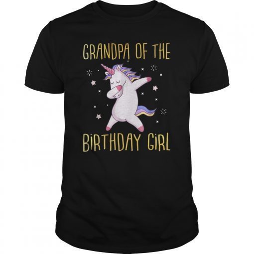 Mens Grandpa of the Bday Girl Dabbing Unicorn Family T-Shirt