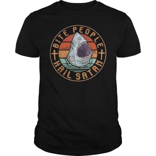 Retro Vintage Bite People Hail Satan Angry Shark Tshirt