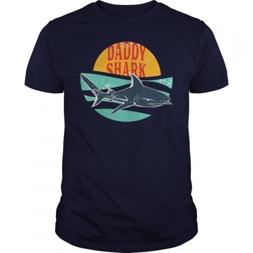 Retro Vintage Daddy Shark Tshirt gift for Father