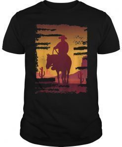 Saddle Western Cowboy T-Shirt Retro Vintage Western Sunset