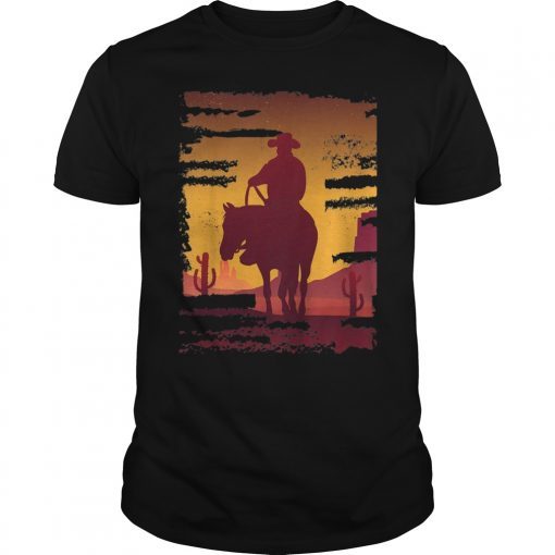 Saddle Western Cowboy T-Shirt Retro Vintage Western Sunset