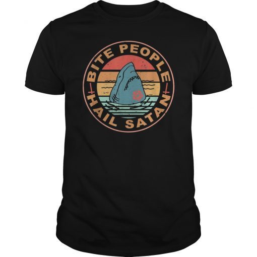 Shark Bite People Hail Satan Funny T-Shirt