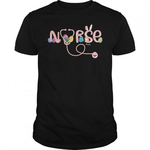 Stethoscope Nurse Tail Easter Bunny Colorful Eggs Funny Shirt