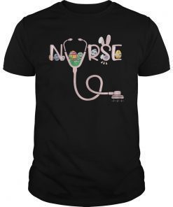 Stethoscope Nurse Tail Easter Bunny Colorful Eggs Tee Shirt