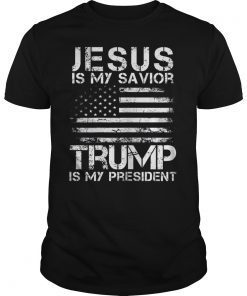 Vintage Jesus Is My Savior Trump Is My President USA Flag Shirt