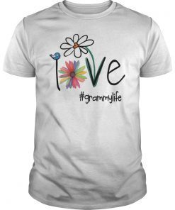 Womens Love Grammy Life Art Flower T-Shirt