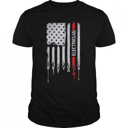 American flag with Electrician Tshirt for women men father