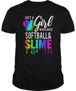 Just a Girl who loves Softball and Slime Tshirt Mom Gift Tee