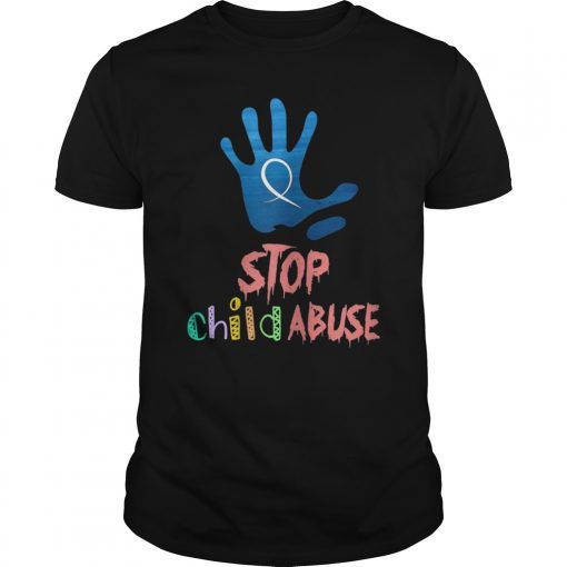 Stop Child Abuse Awareness Shirt Blue Ribbon Tee Shirt