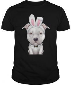 White Pit Bull Terrier in the Easter Bunny Costume T-Shirt