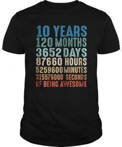 10 Years Old 10th Birthday Vintage Retro T Shirt 120 Months